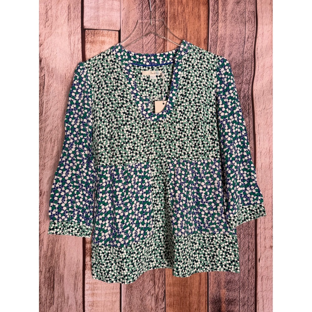 Boden Mollie Bloomsbury Polka Dot Blouse Peplum Mixed Print Blue Green US 4 NWT
